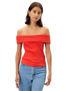 NEW Madewell Ribbed Knit Off The Shoulders Top in Red